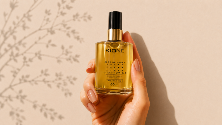 MAIS RENDIMENTO NA BANCADA: KIONE PROFESSIONAL LANÇA ÓLEO DE ARGAN 60 ML EM VIDRO